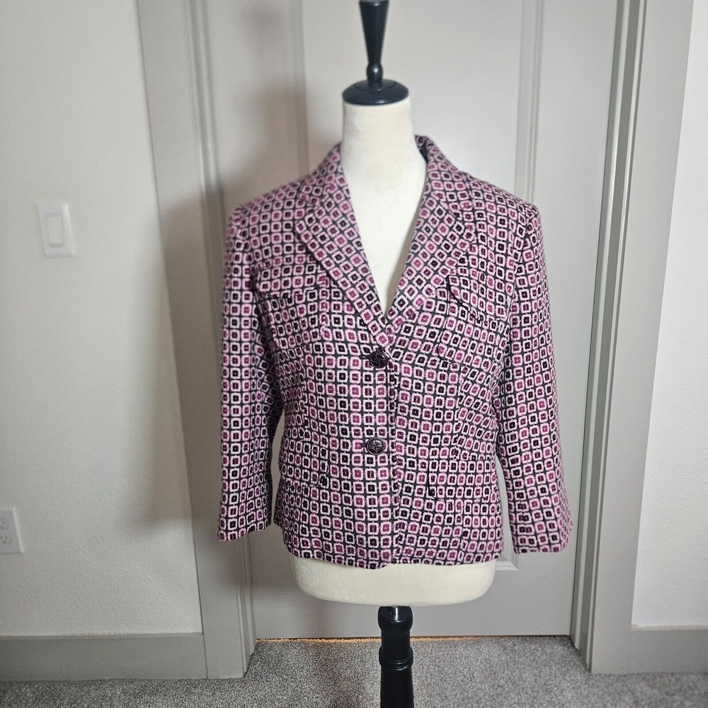 Worthington Blazer Suit Jacket Women Size 10 Geometric Purple Preppy
